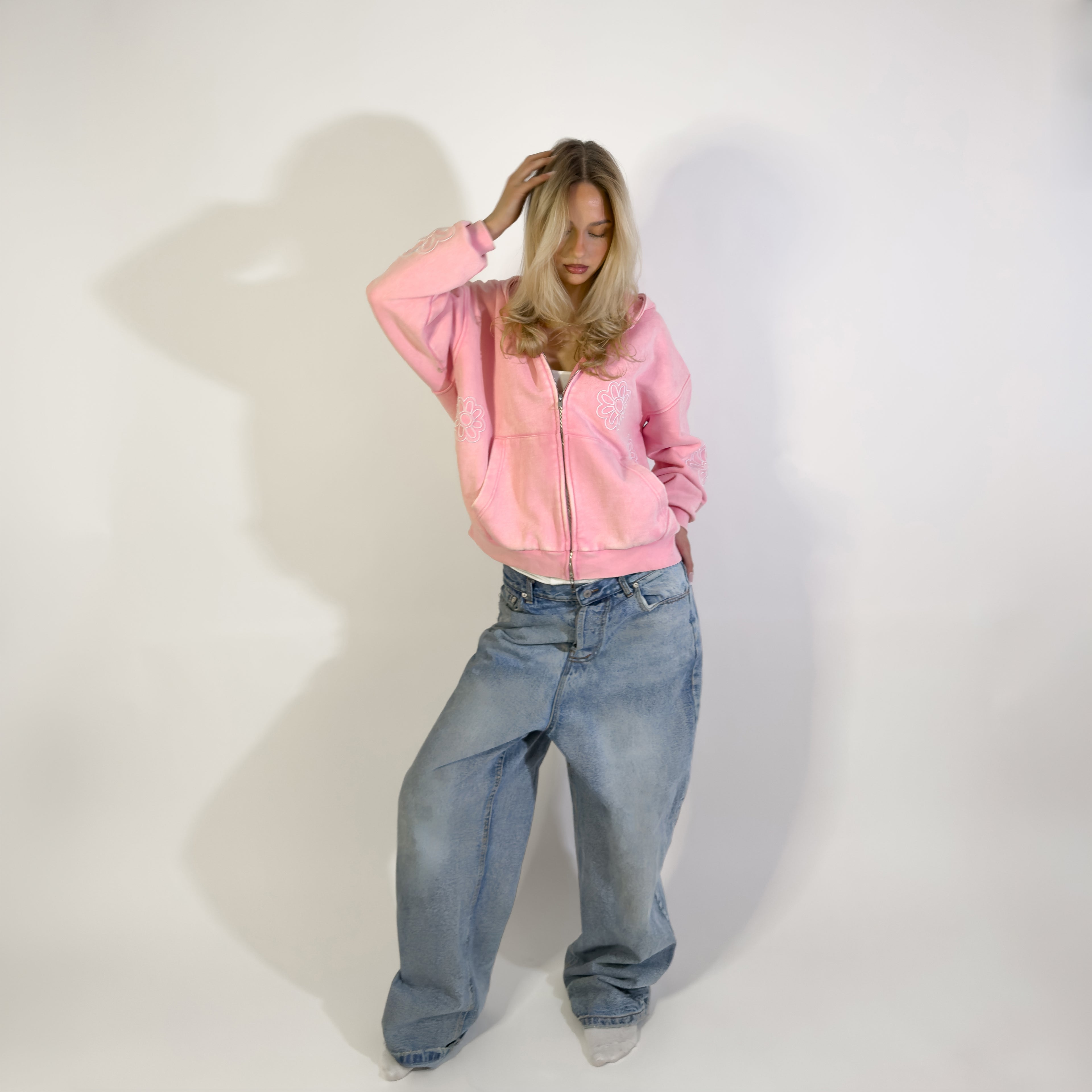 wori flower field zip-up pink