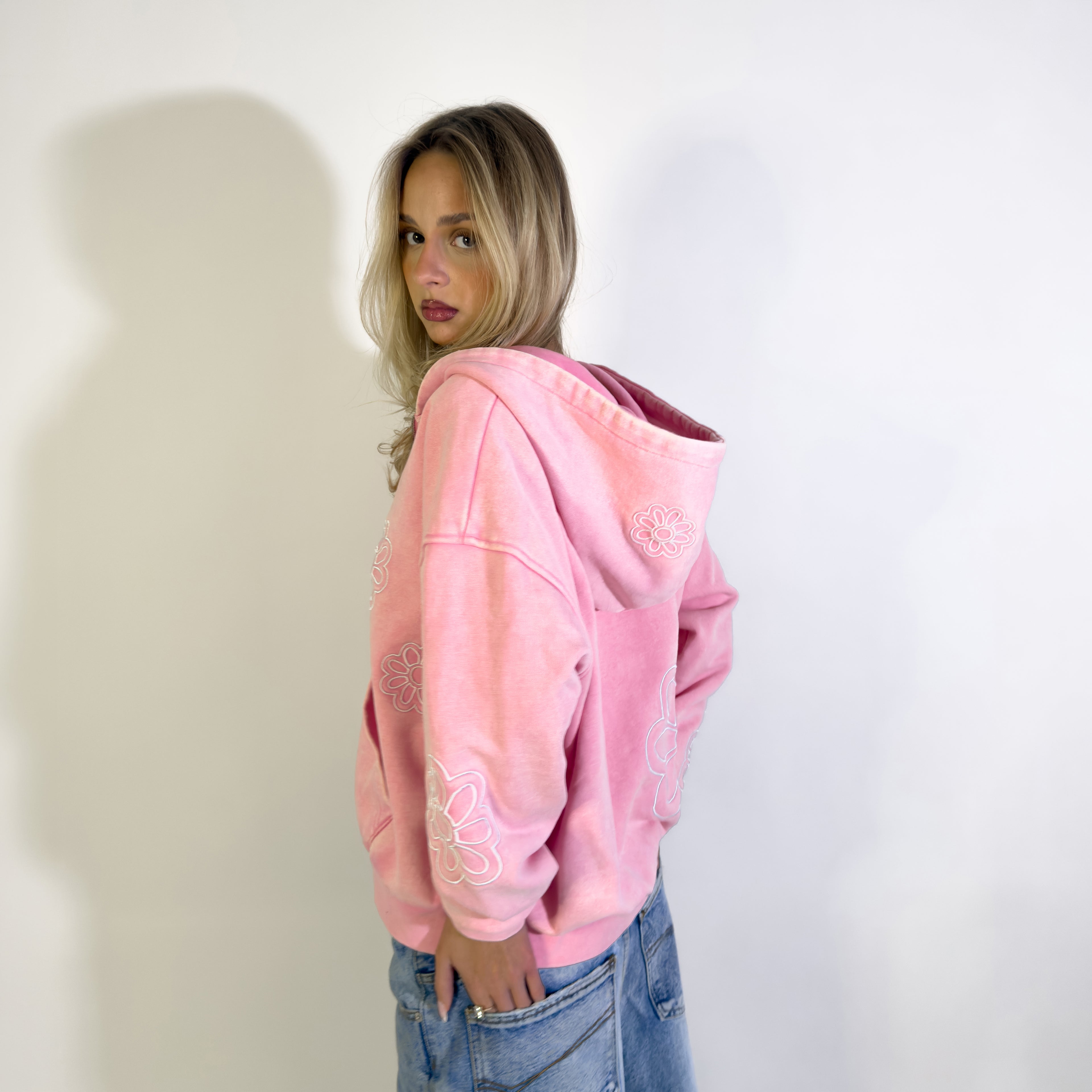 wori flower field zip-up pink